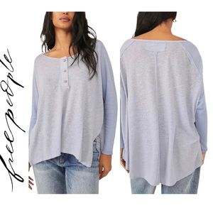 NWT Free people Linen Blend Three-Quarter Sleeve Top in blue moon